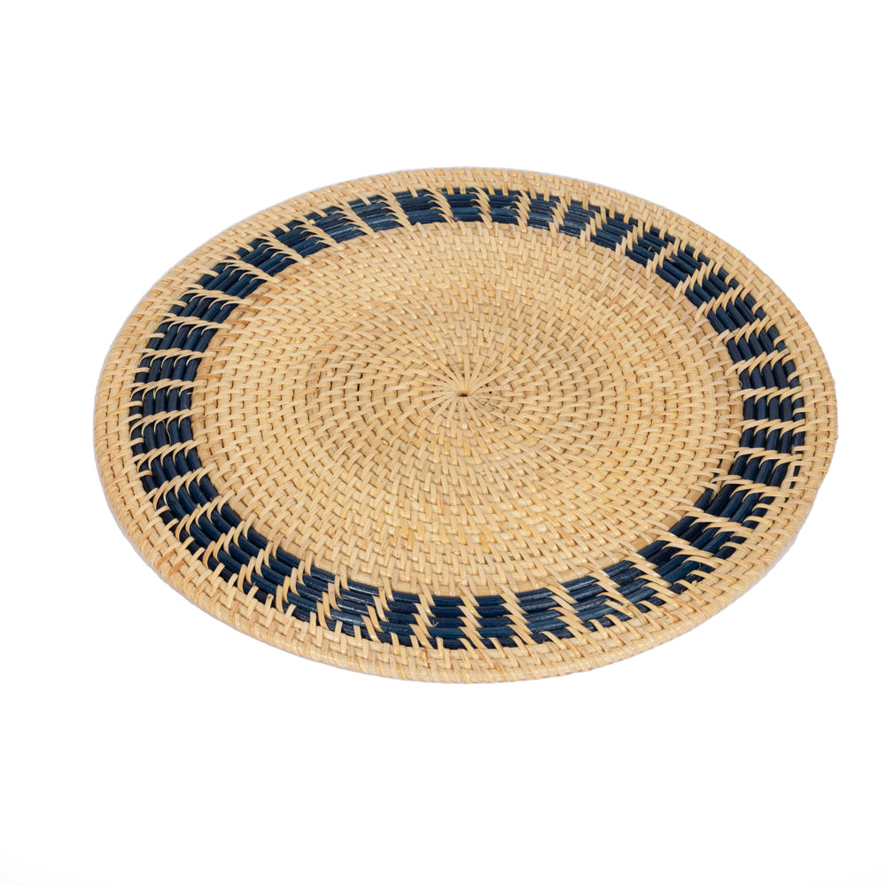 Rattan Lacivert Bordürlü Rattan Amerikan Servis