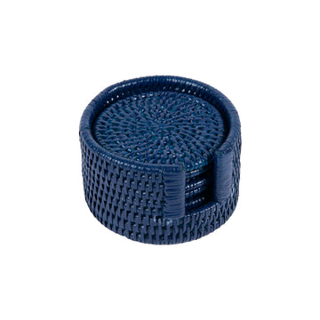 Rattan Lacivert 6'lı Rattan Bardak Altlığı