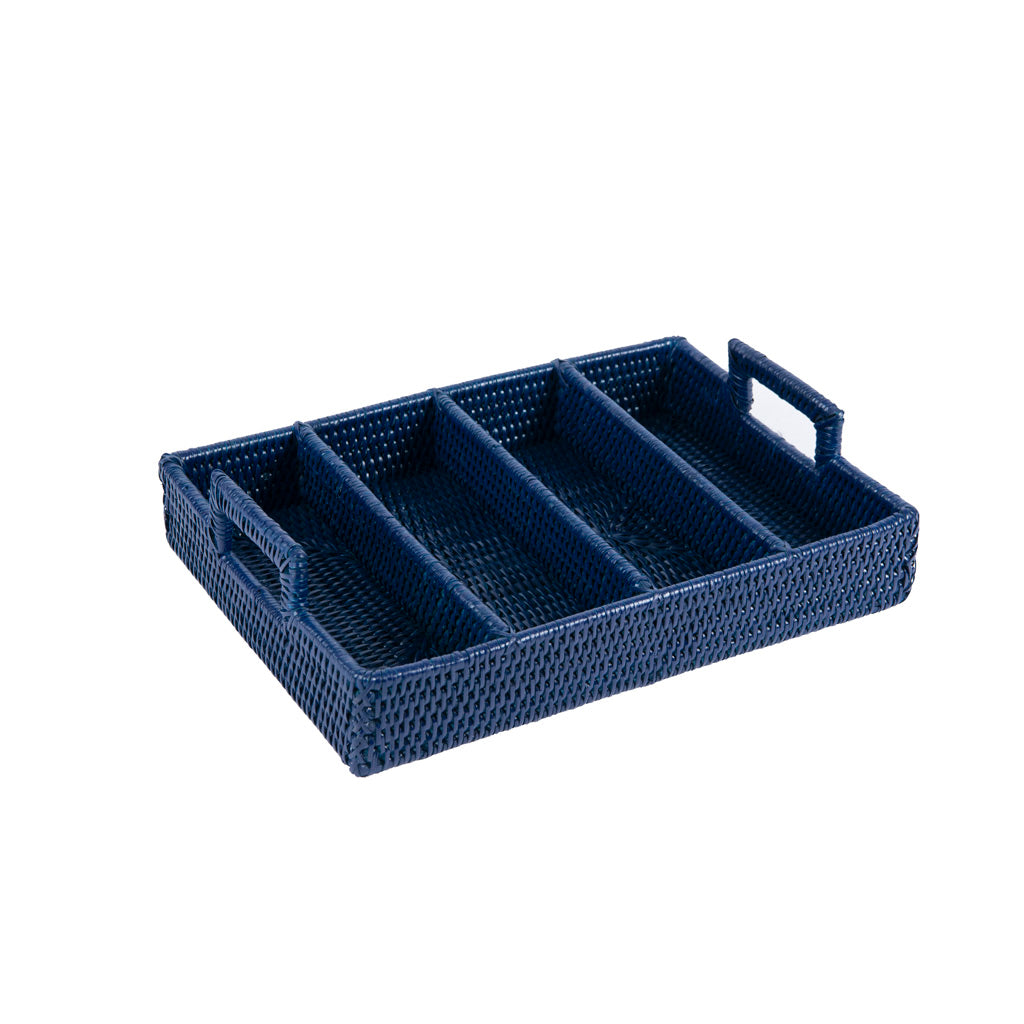 Rattan Lacivert Çatal Bıçak Tepsisi