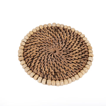 Rattan Naturel Boncuklu 4'Lü Bardak Altlığı