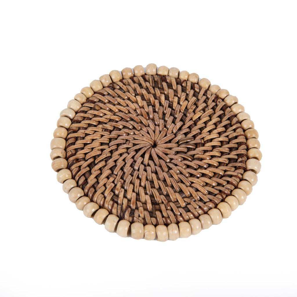Rattan Naturel Boncuklu 4'Lü Bardak Altlığı