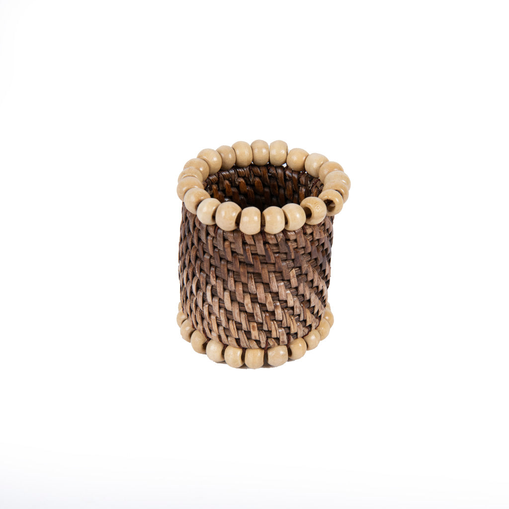 Rattan Naturel Boncuklu Peçete Halkası 4'lü Set