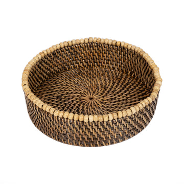Rattan Naturel Boncuklu Yuvarlak Tepsi 20x6,5 cm