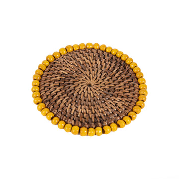 Rattan Sarı Boncuklu Rattan Bardak Altlığı 4'lü Set