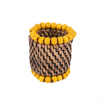Rattan Sarı Boncuklu Peçete Halkası 4'Lü Set
