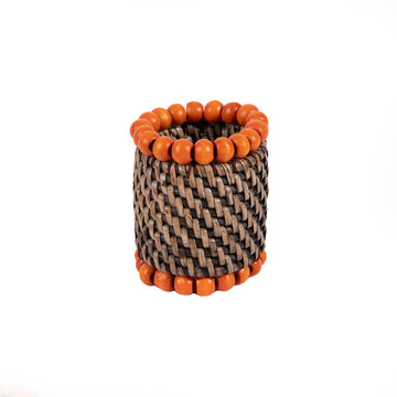 Rattan Turuncu Boncuklu 4'Lü Peçete Halkası