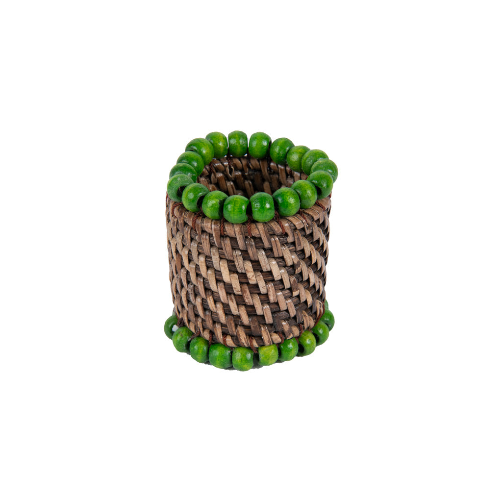 Rattan Yeşil Boncuklu Peçete Halkası 4'Lü Set