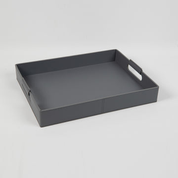 Ginepro Koyu Gri Dikdörtgen Kulplu Deri Tepsi 41x32 cm