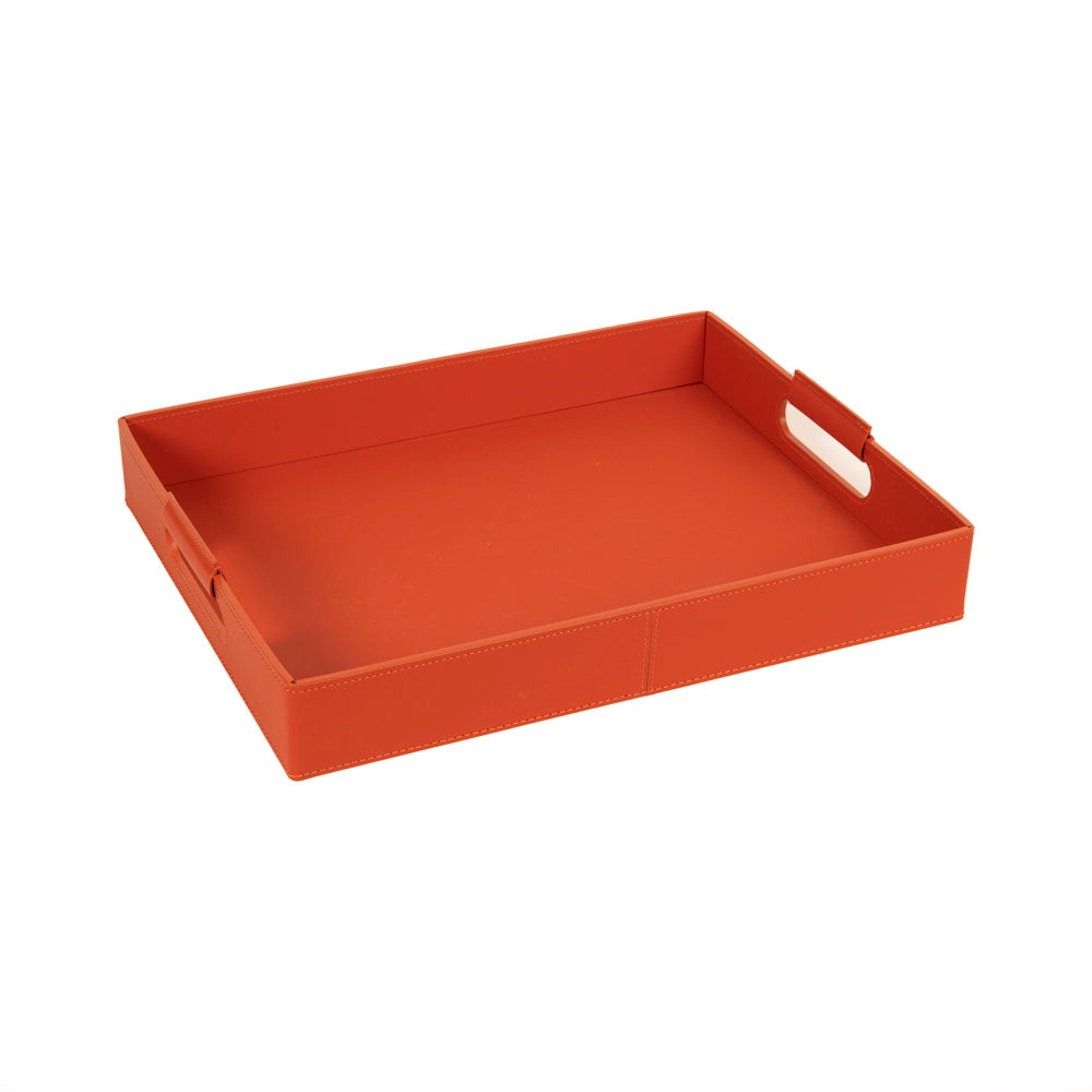 Ginepro Turuncu Deri Kulplu Tepsi 42x32 cm