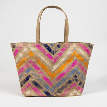 Hasır Zigzag Çizgili Plaj Çantası 48,5x44 cm