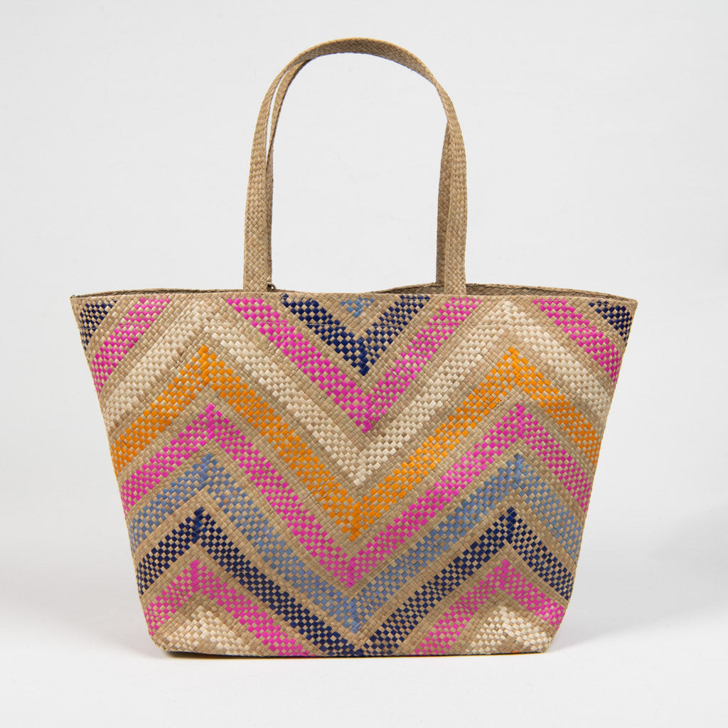 Hasır Zigzag Çizgili Plaj Çantası 48,5x44 cm