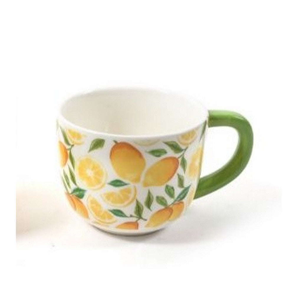 Limon Desenli Yeşil Saplı Porselen Kupa
