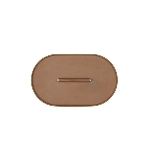 Bej Oval Deri Metal Tutamaçlı Servis 30x18 cm