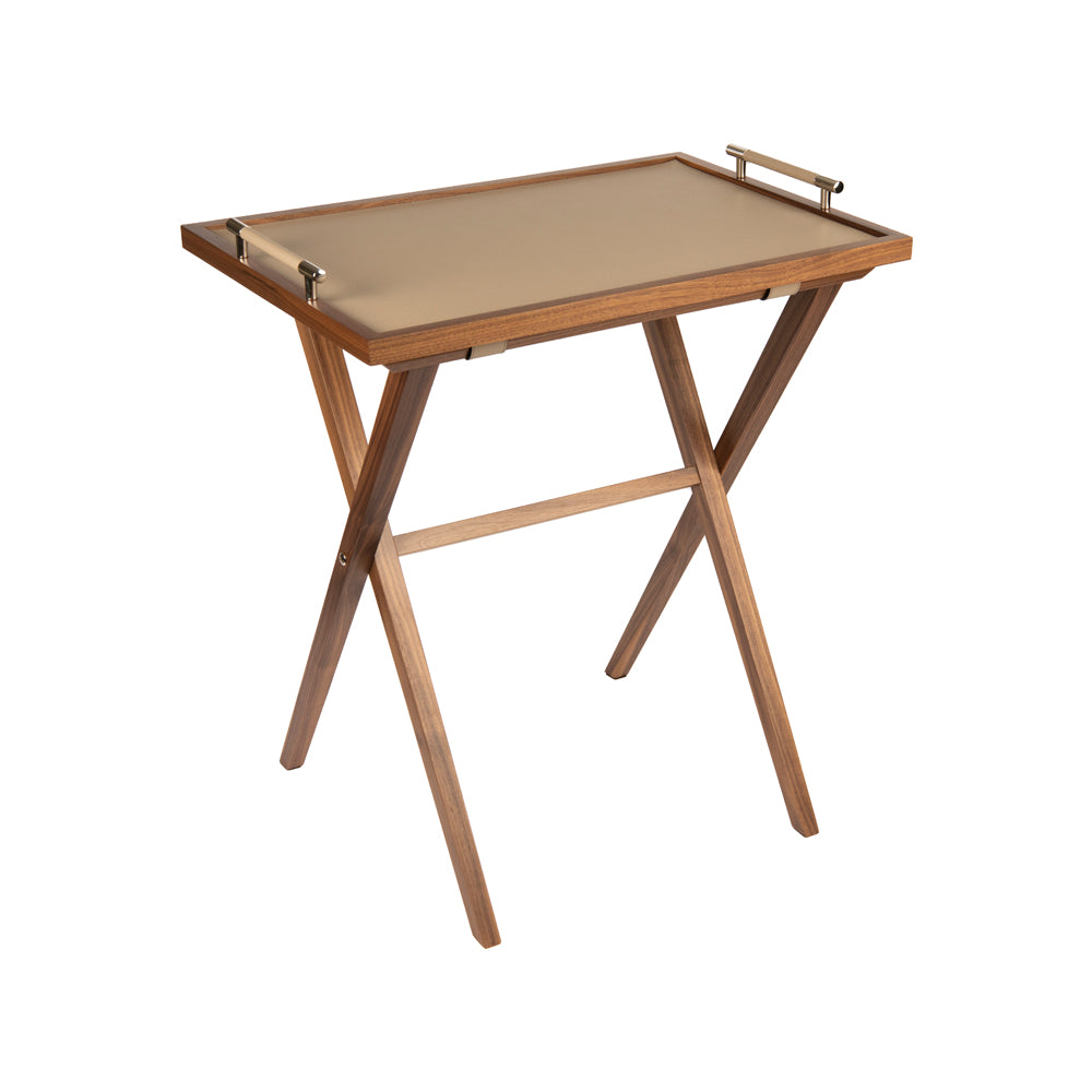 Rialto Ceviz Ahşap Vizon Rengi Derili Sehpa 65x45x68 cm