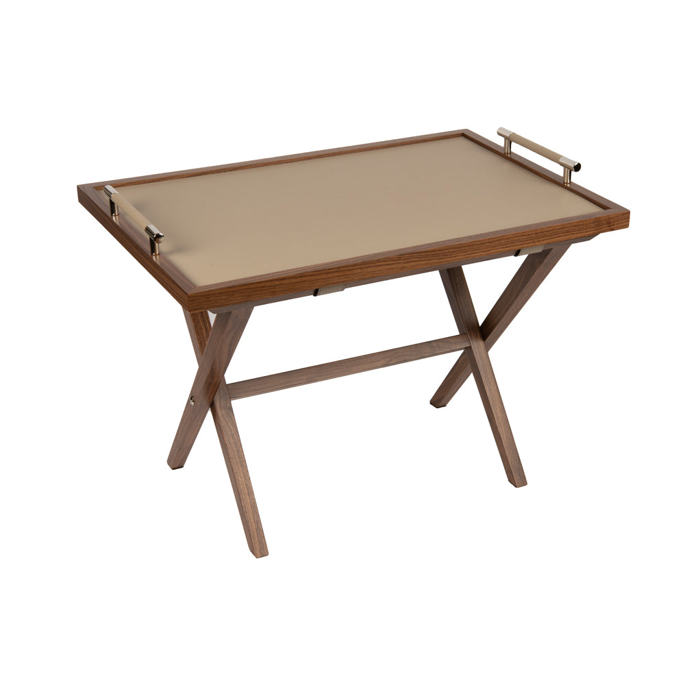 Rialto Ceviz Ahşap Vizon Rengi Derili Sehpa 65x45x44 cm