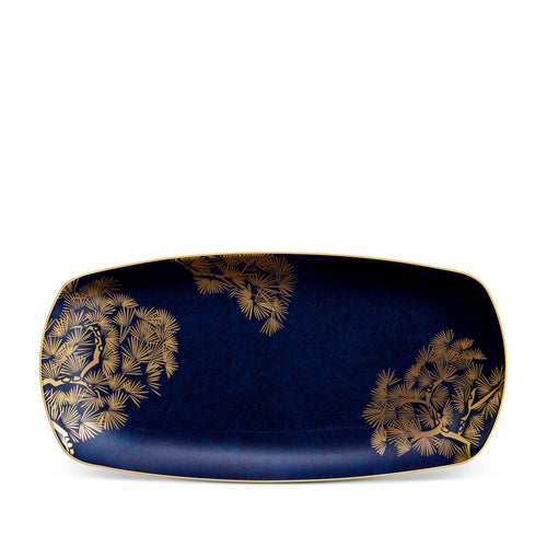 L'objet Zen Bonsai Mavi Altın Dikdörtgen Servis Tabağı