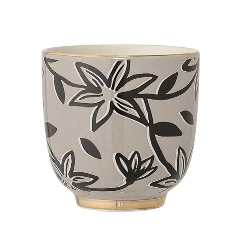 Luxuria Çiçek Desenli Kahverengi Kulpsuz Kahve ve Çay Kupası 7 cm